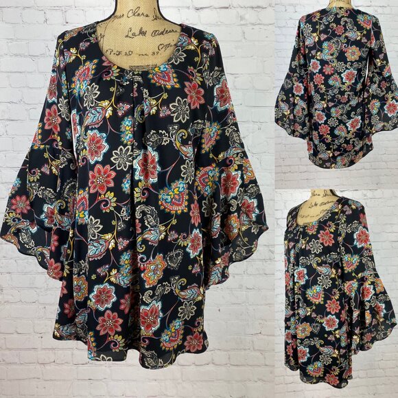 Sequin Hearts Colorful Paisley Print Bell Sleeve Dress - Picture 1 of 1